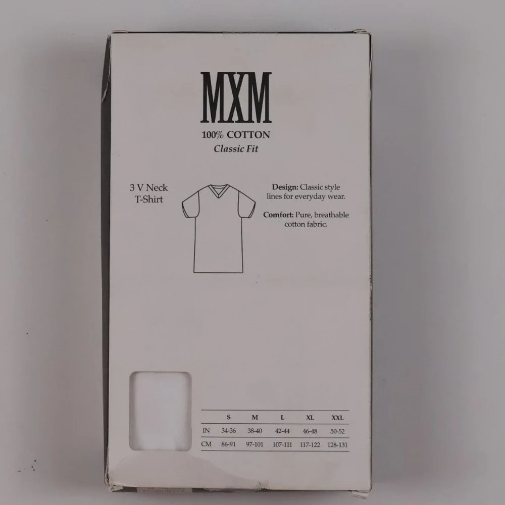 MXM V Neck T-Shirts 3 Pack White Solid Medium Cotton NEW